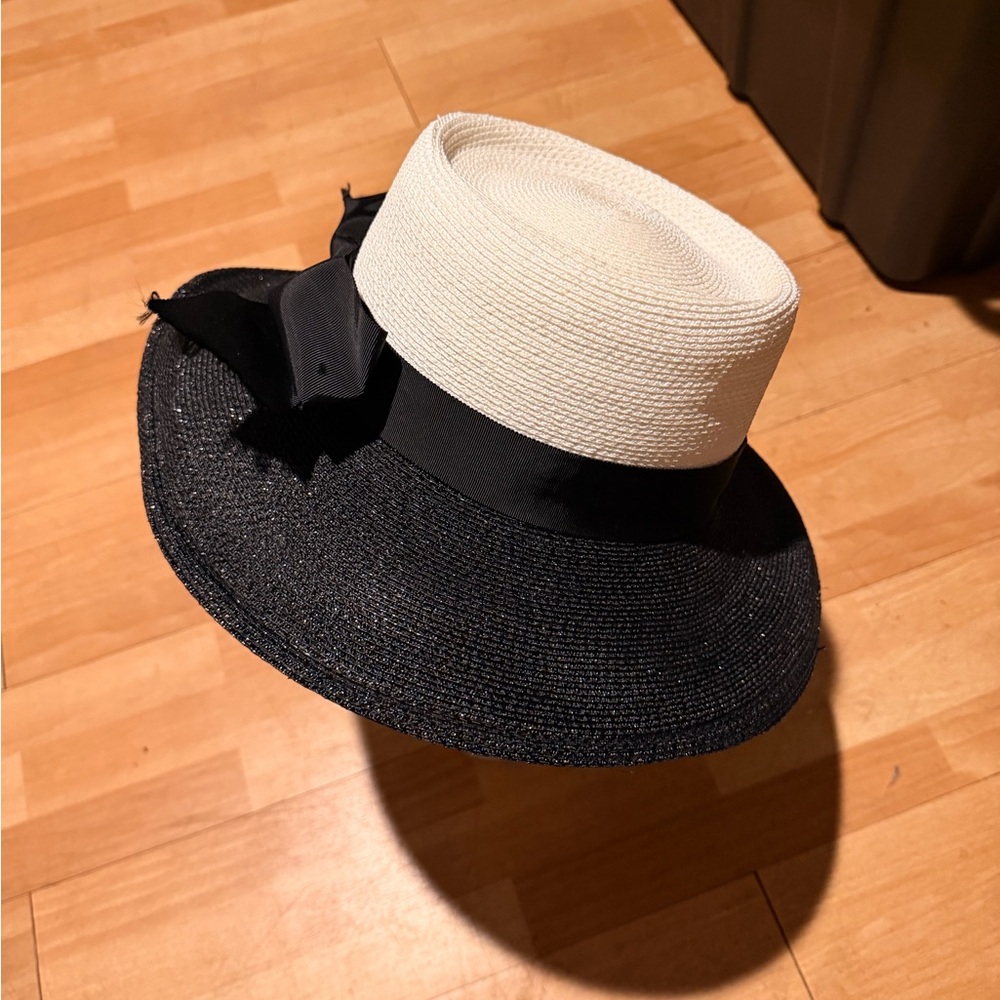 Michelle Jaffe New York Vintage Bicolor Straw raffia bow church elegant formal - Picture 2 of 5